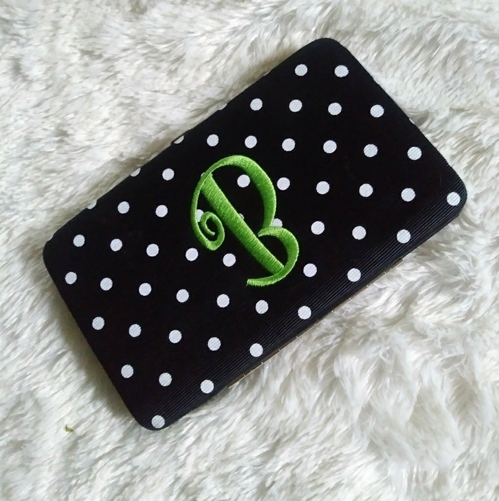 🔲 Paige 'B' Monogram Black & White Polka Dot Wallet